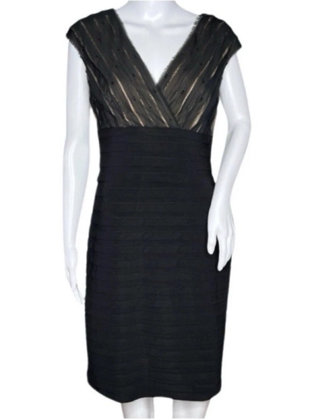 Adrianna Papell Black V-Neck Sleeveless Beaded Bandage Sheath Dress Size 6 NWT